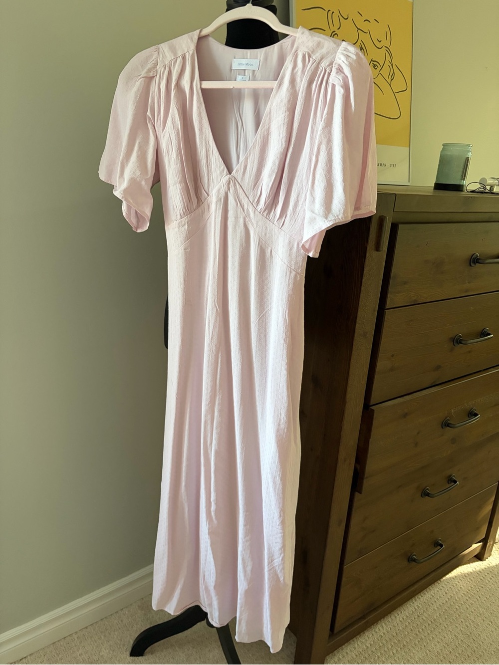 Aritzia Light Pink V-Neck Slip Dress with Puff Sleeves